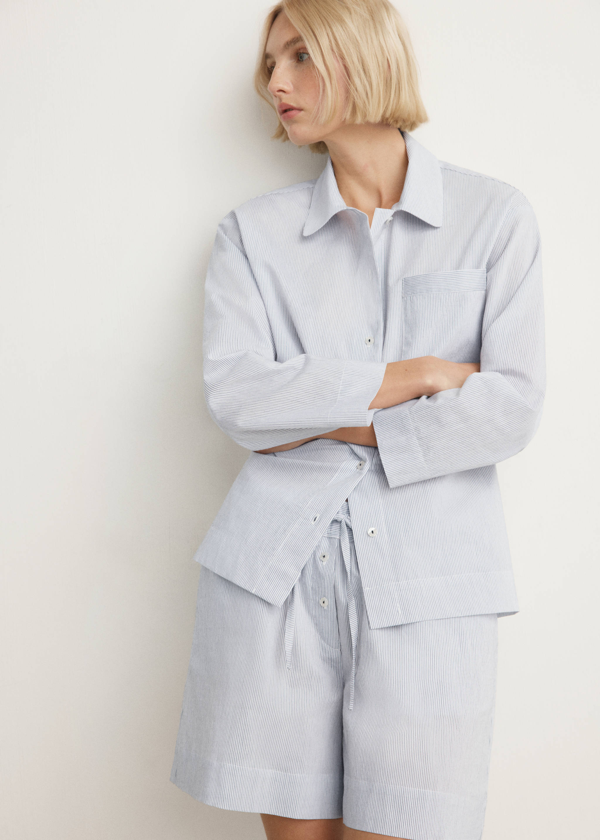 Cotton striped pyjama shorts - Details of the article 1