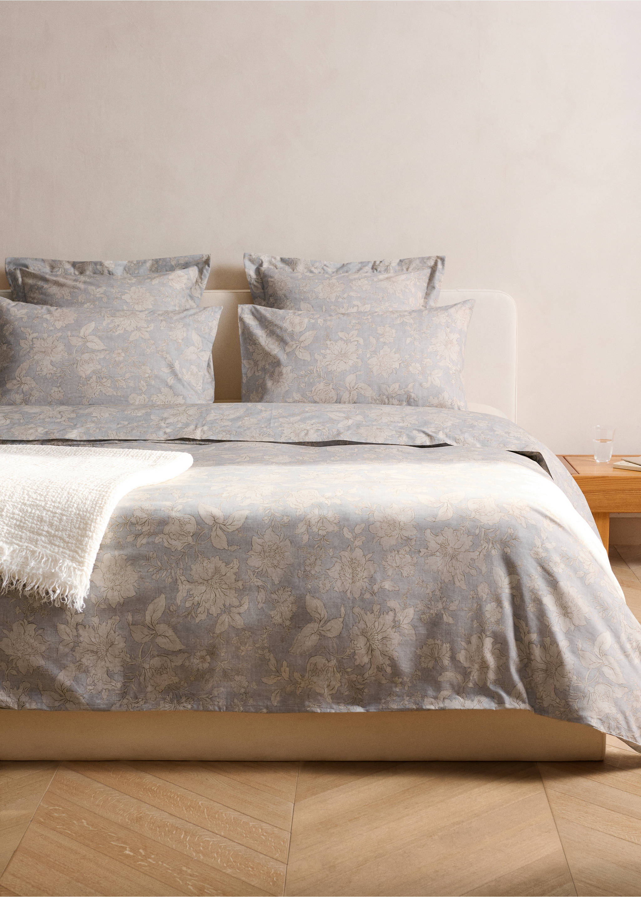 Vintage floral percale cotton duvet cover for a 90 cm bed - General plane, Light/Pastel Grey. Ref: 27063323-00.