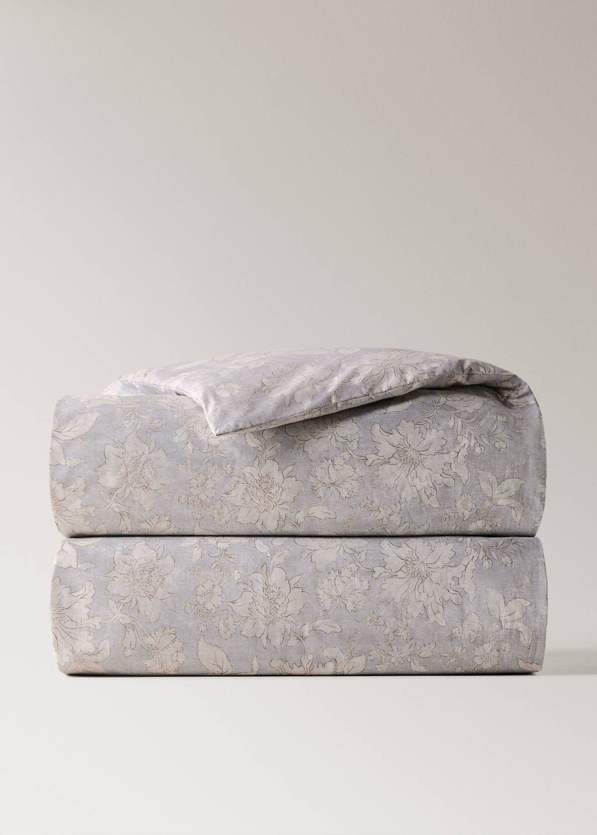 Vintage floral percale cotton duvet cover for a 90 cm bed — Light/Pastel Grey
