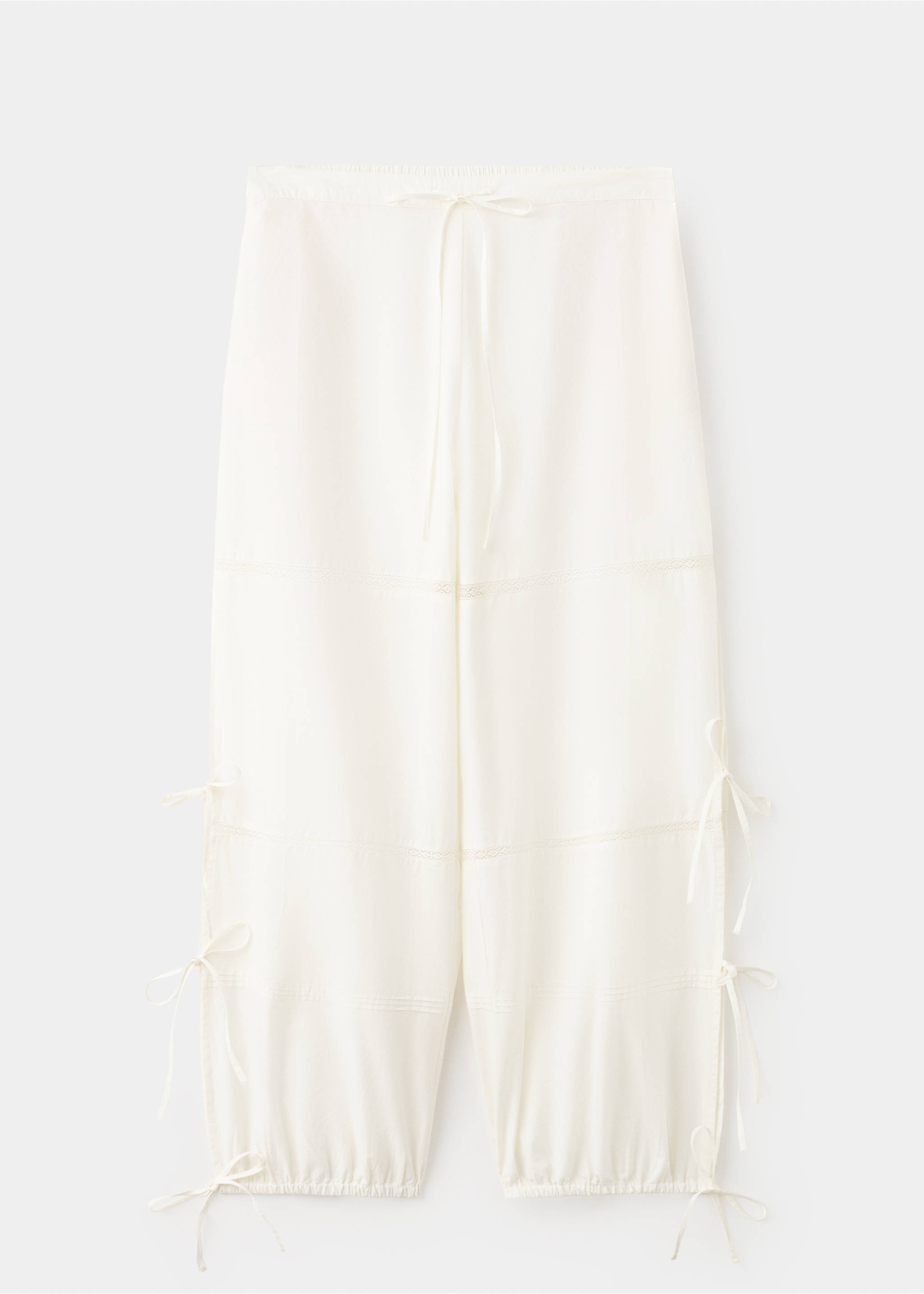 Cotton baggy trousers with bows - Article without model, Ivory White. Ref: 27063331-00.