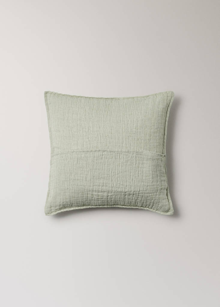 Linen cotton bed cushion cover with yarn-dyed threads 50x50 cm — Pastel Green