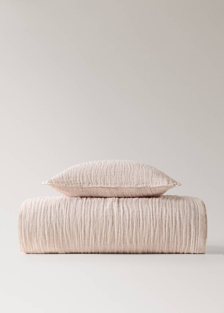 Linen cotton bed cushion cover with yarn-dyed threads 50x50 cm — Pastel Pink