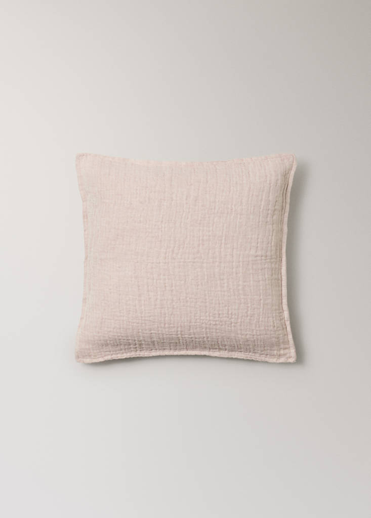Linen cotton bed cushion cover with yarn-dyed threads 50x50 cm — Pastel Pink