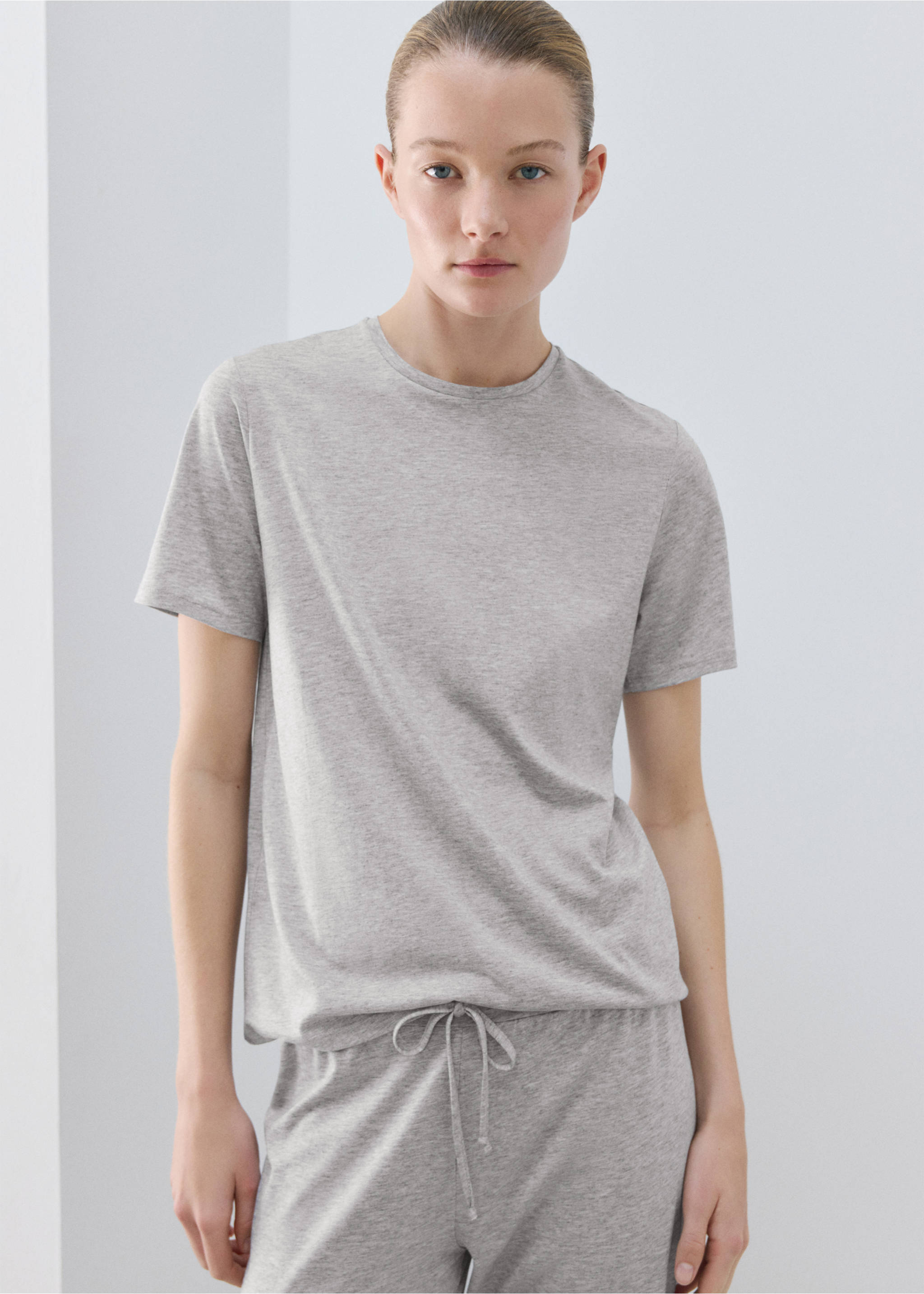 Lyocell cotton short-sleeve T-shirt - Medium plane, Light/Pastel Grey. Ref: 27063340-00.