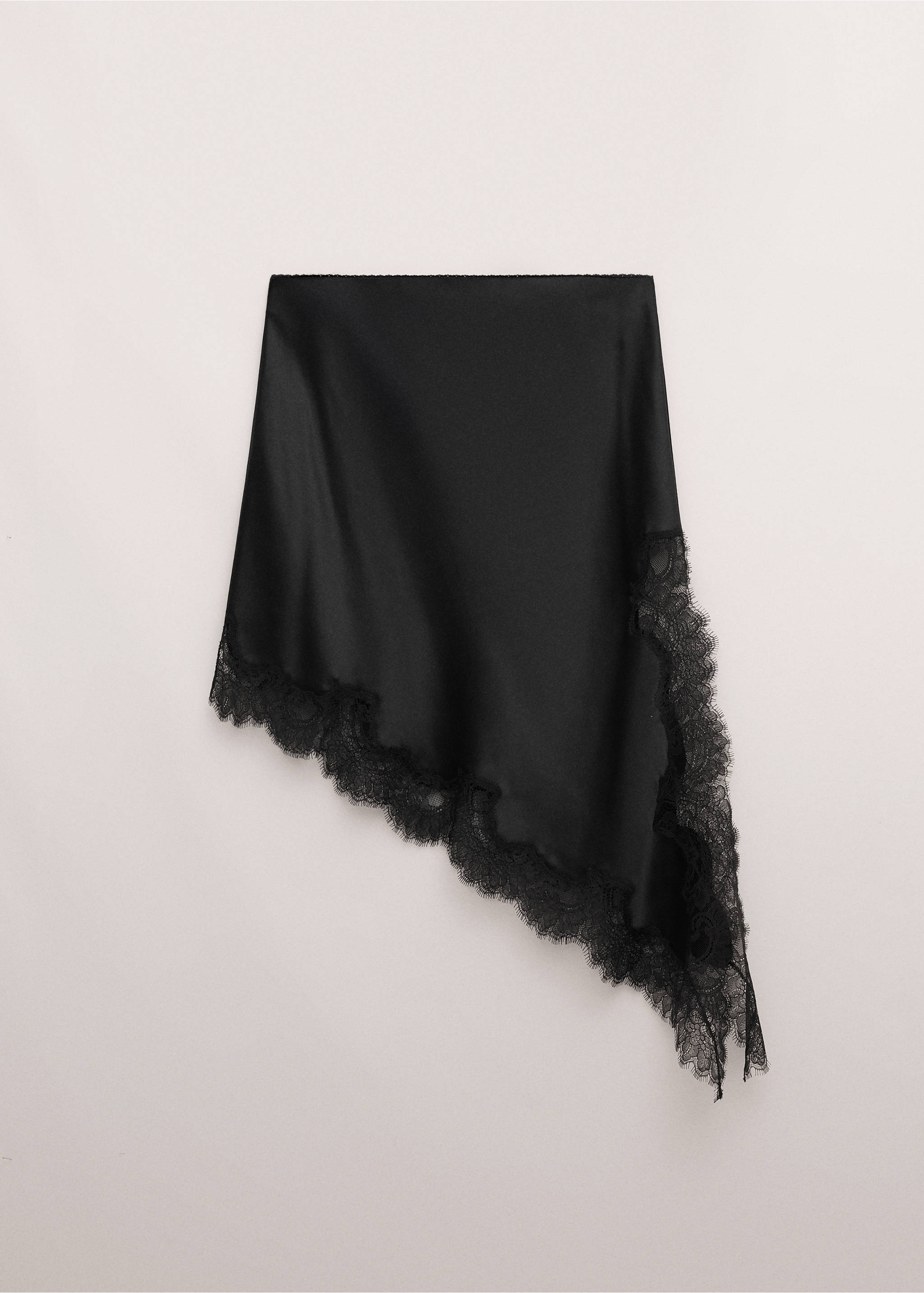 Satin asymmetric short skirt with lace - Article without model, Black. Ref: 27063341-00.
