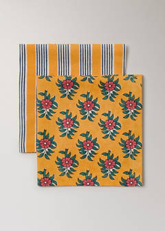 Cotton linen napkins with stripes and floral patterns — Yellow 2