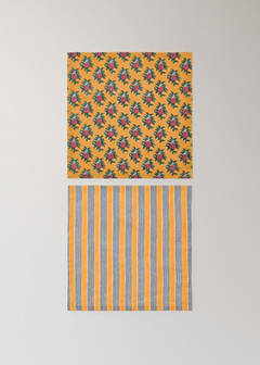Cotton linen napkins with stripes and floral patterns — Yellow 7