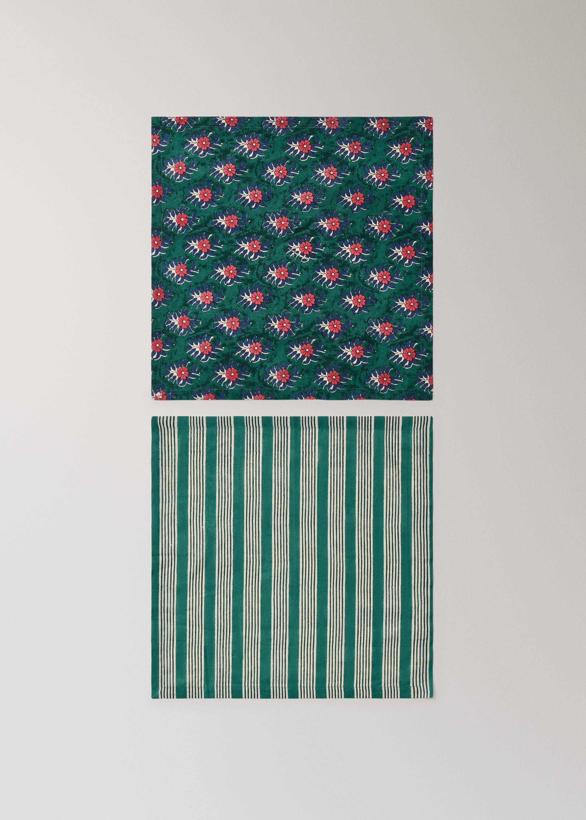 Striped floral cotton-linen napkins - Article without model