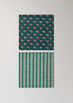 Cotton linen napkins with stripes and floral patterns — Green 6