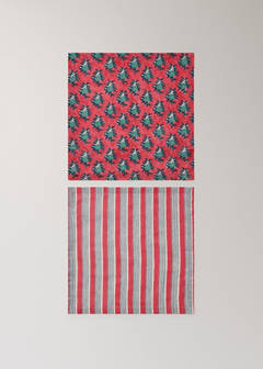 Cotton linen napkins with stripes and floral patterns — Red 6