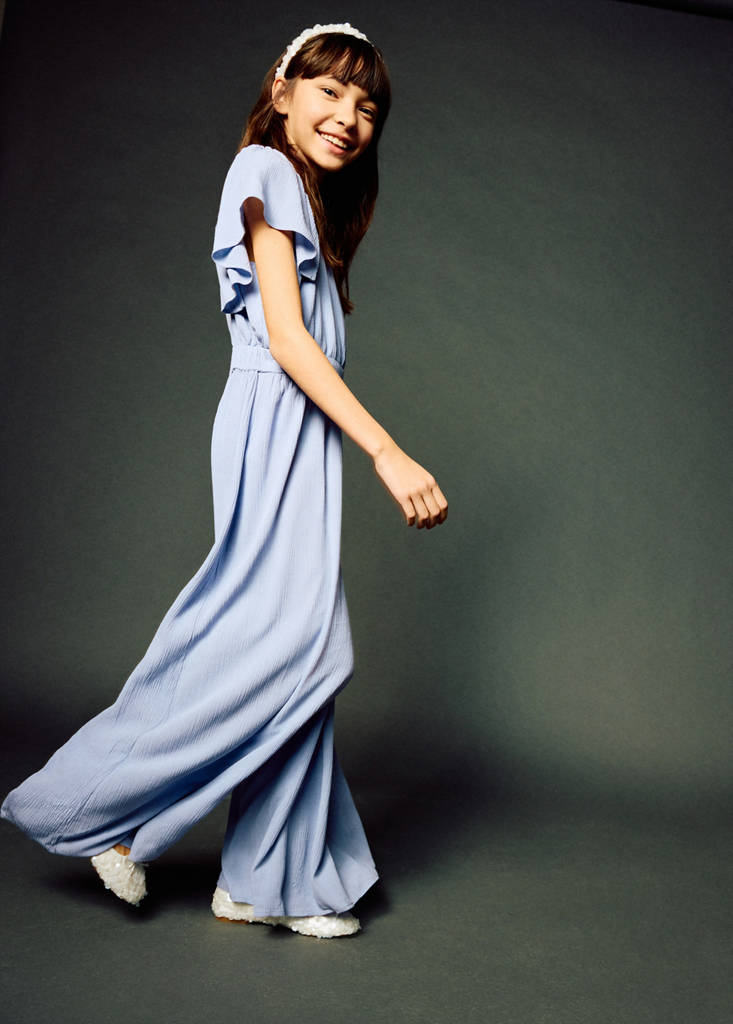 Textured playsuit with ruffled sleeves — Blue