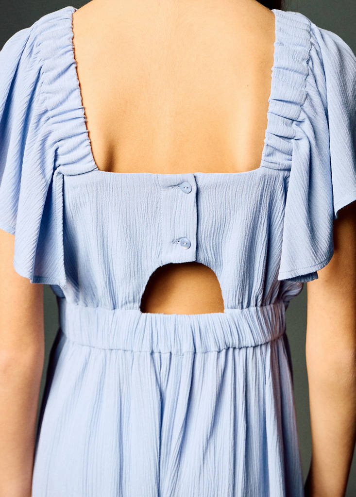 Textured playsuit with ruffled sleeves — Blue