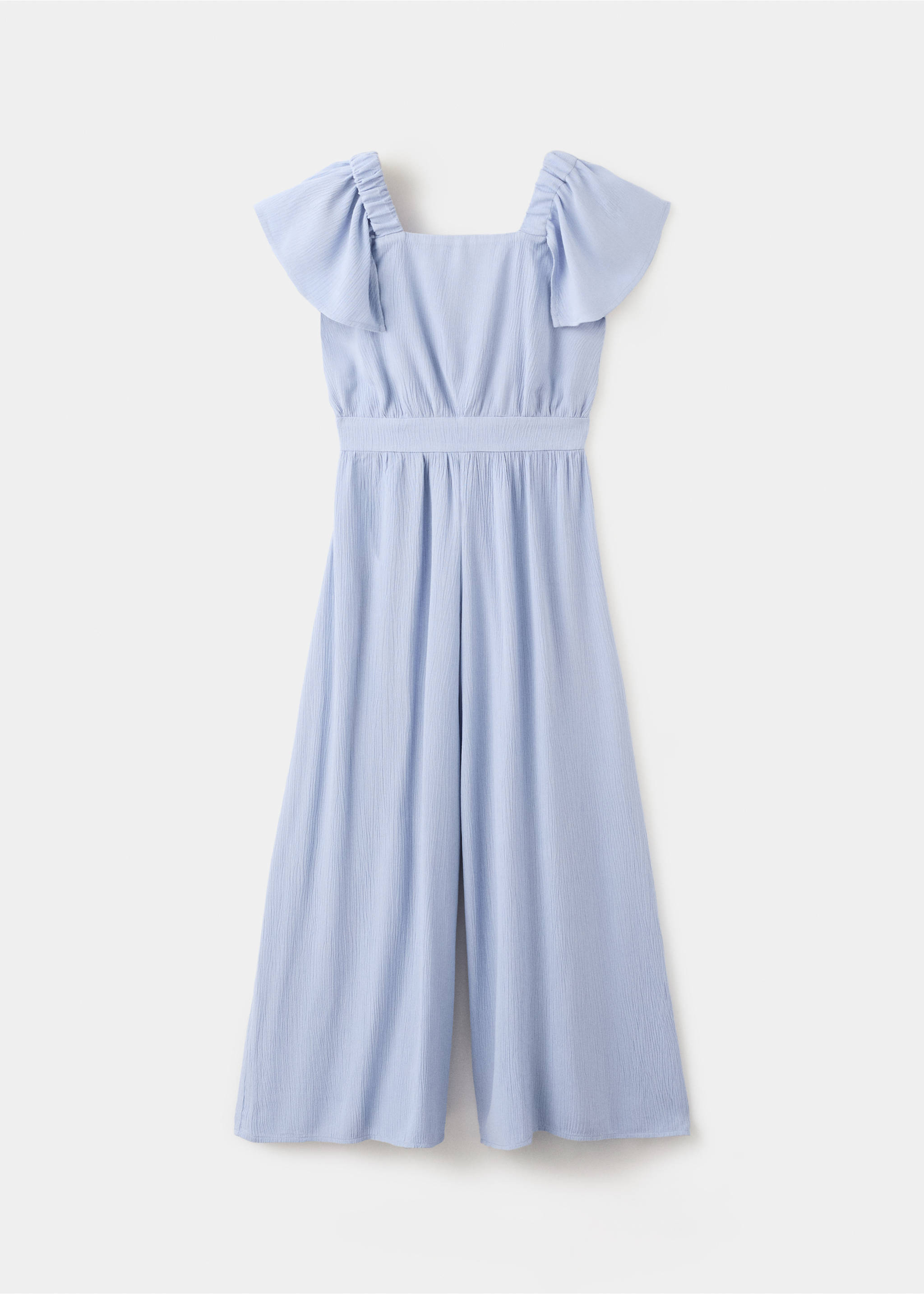 Textured playsuit with ruffled sleeves - Article without model, Blue. Ref: 27063715-00.