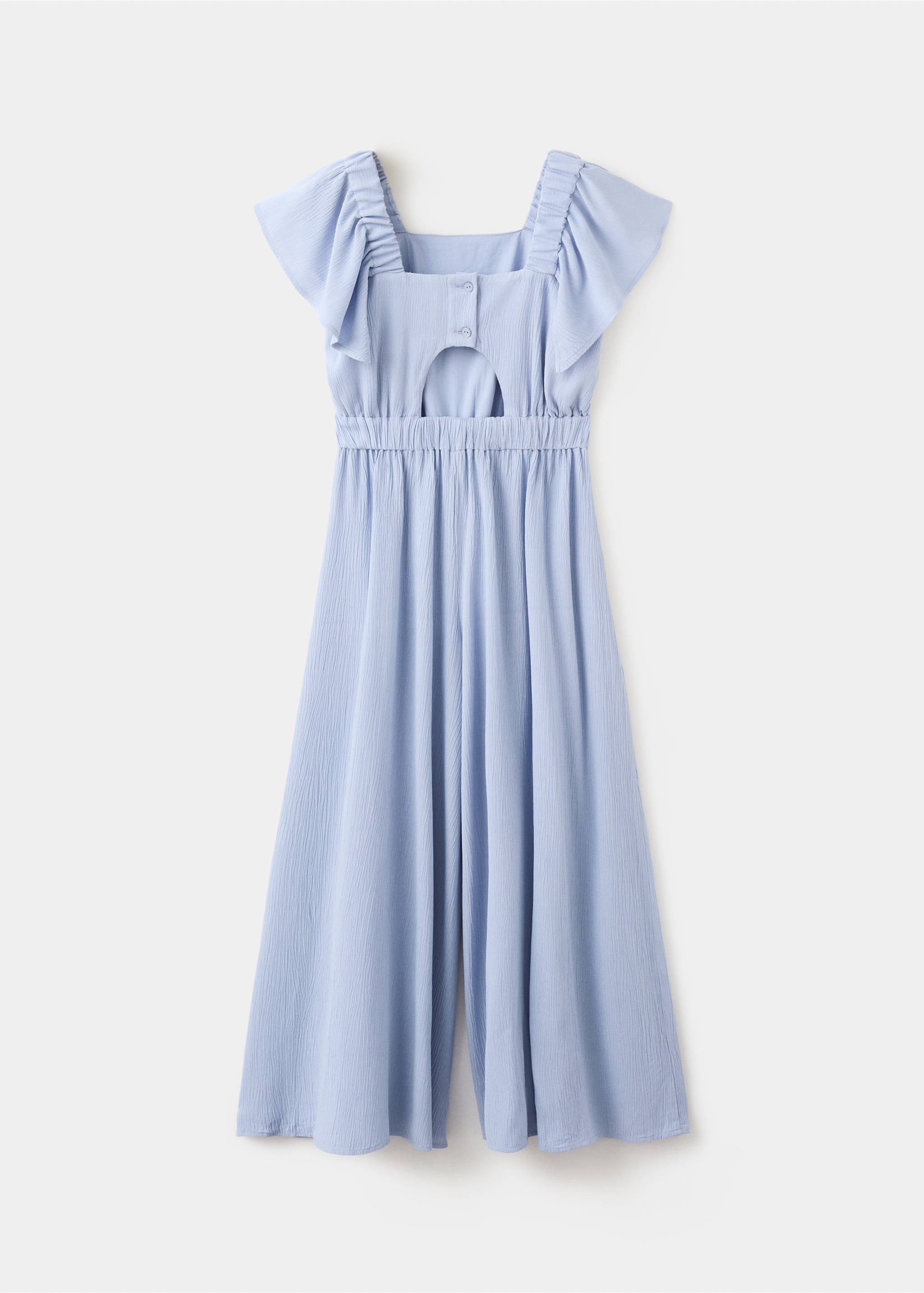 Textured playsuit with ruffled sleeves - Reverse of the article, Blue. Ref: 27063715-01.