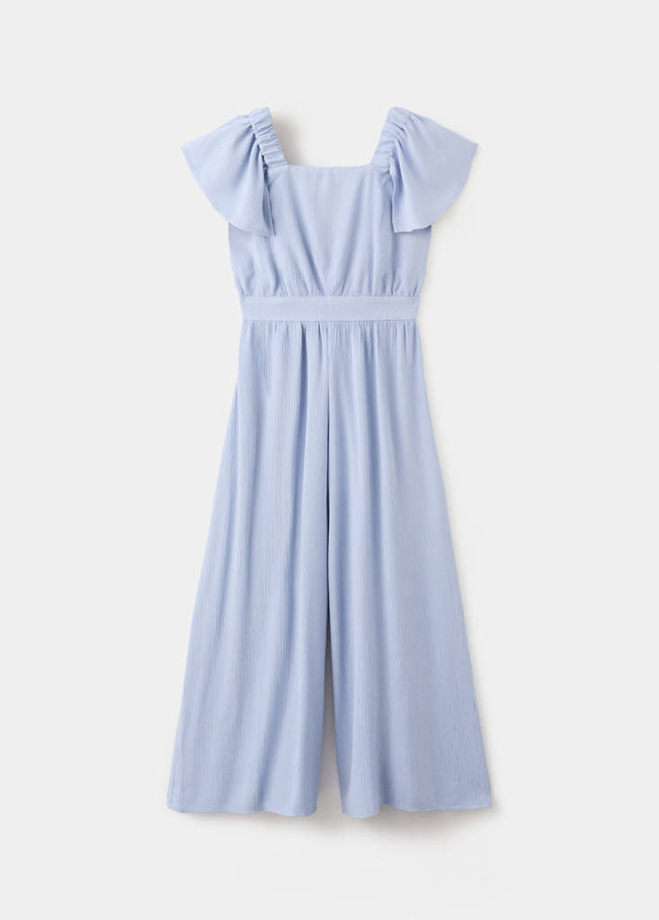 Textured playsuit with ruffled sleeves — Blue