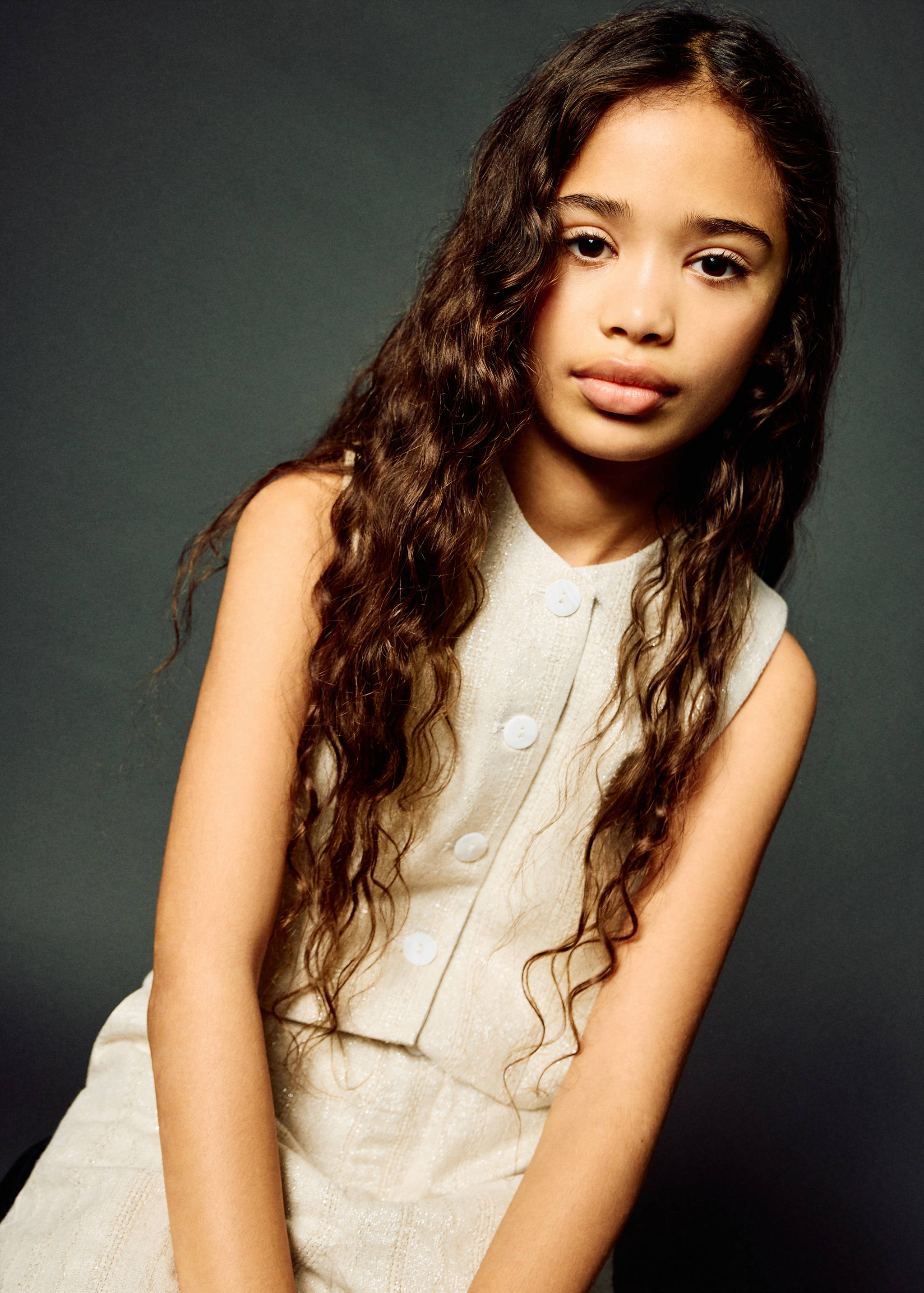 亚麻混纺刺绣马甲 - null