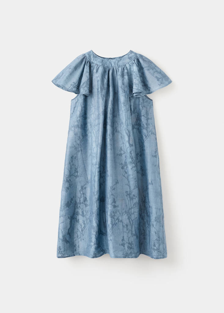 Kleid mit Blumenstickerei — Marineblau