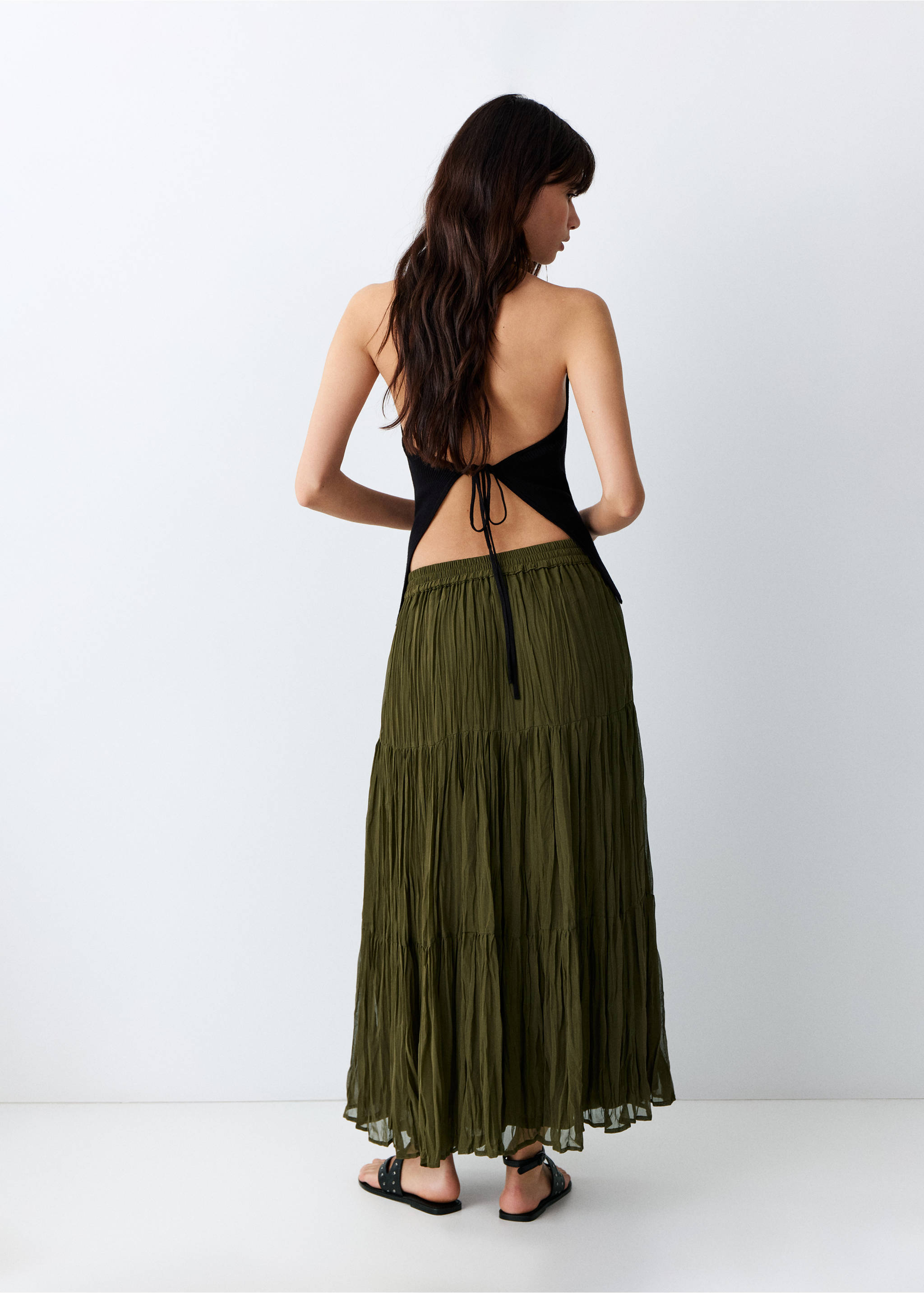 Длинная струящаяся юбка - Обратная сторона изделия, Хаки. Ref: 27063729-00.