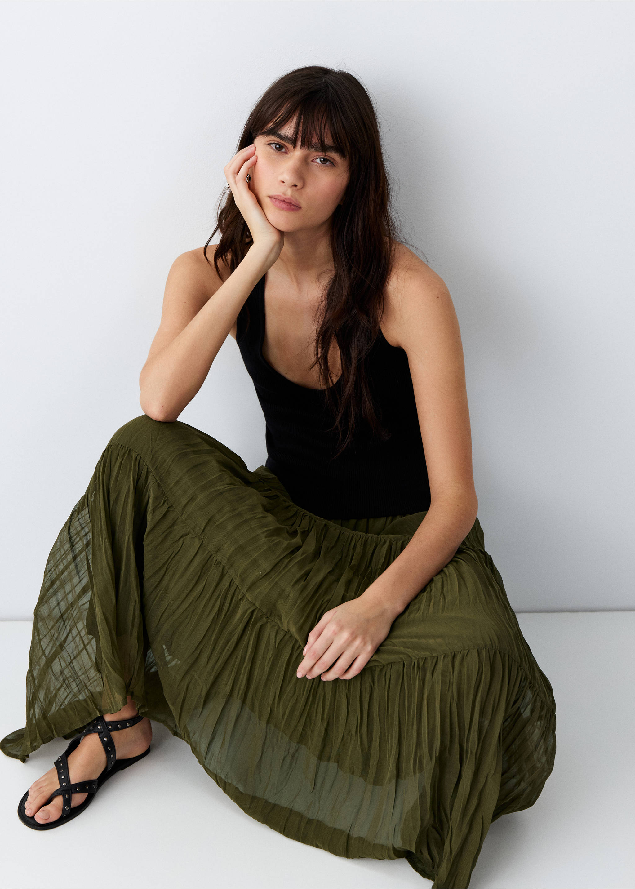 Длинная струящаяся юбка - Деталь изделия 2, Хаки. Ref: 27063729-00.