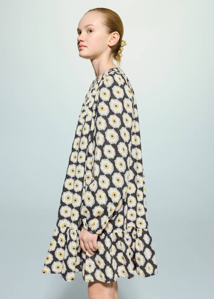 Floral-print flared dress — Charcoal