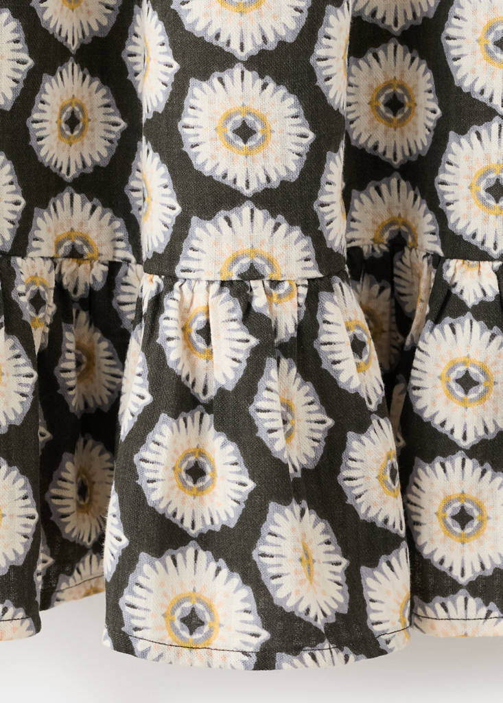 Floral-print flared dress — Charcoal