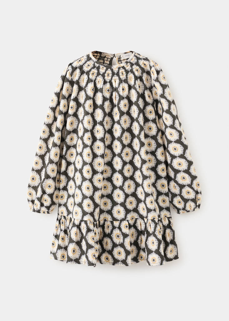 Floral-print flared dress — Charcoal
