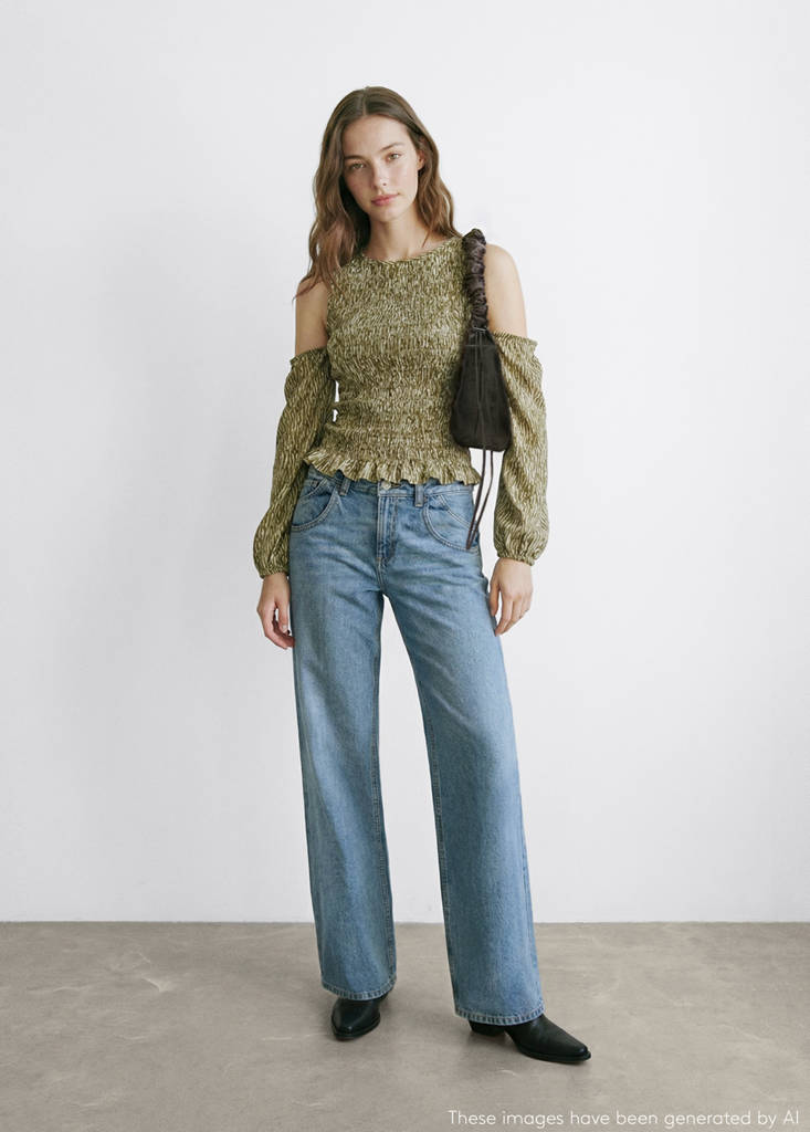 Ruched cut-out blouse — Khaki