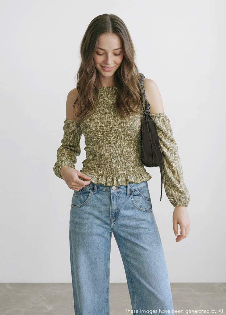 Ruched cut-out blouse — Khaki