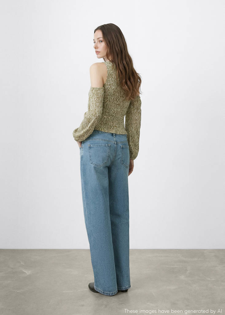 Ruched cut-out blouse — Khaki