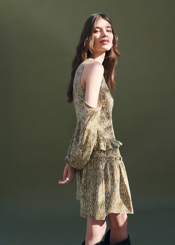Ruched cut-out blouse — Khaki