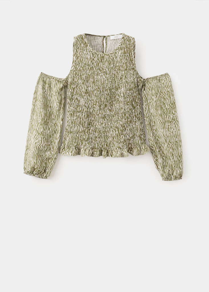 Ruched cut-out blouse — Khaki