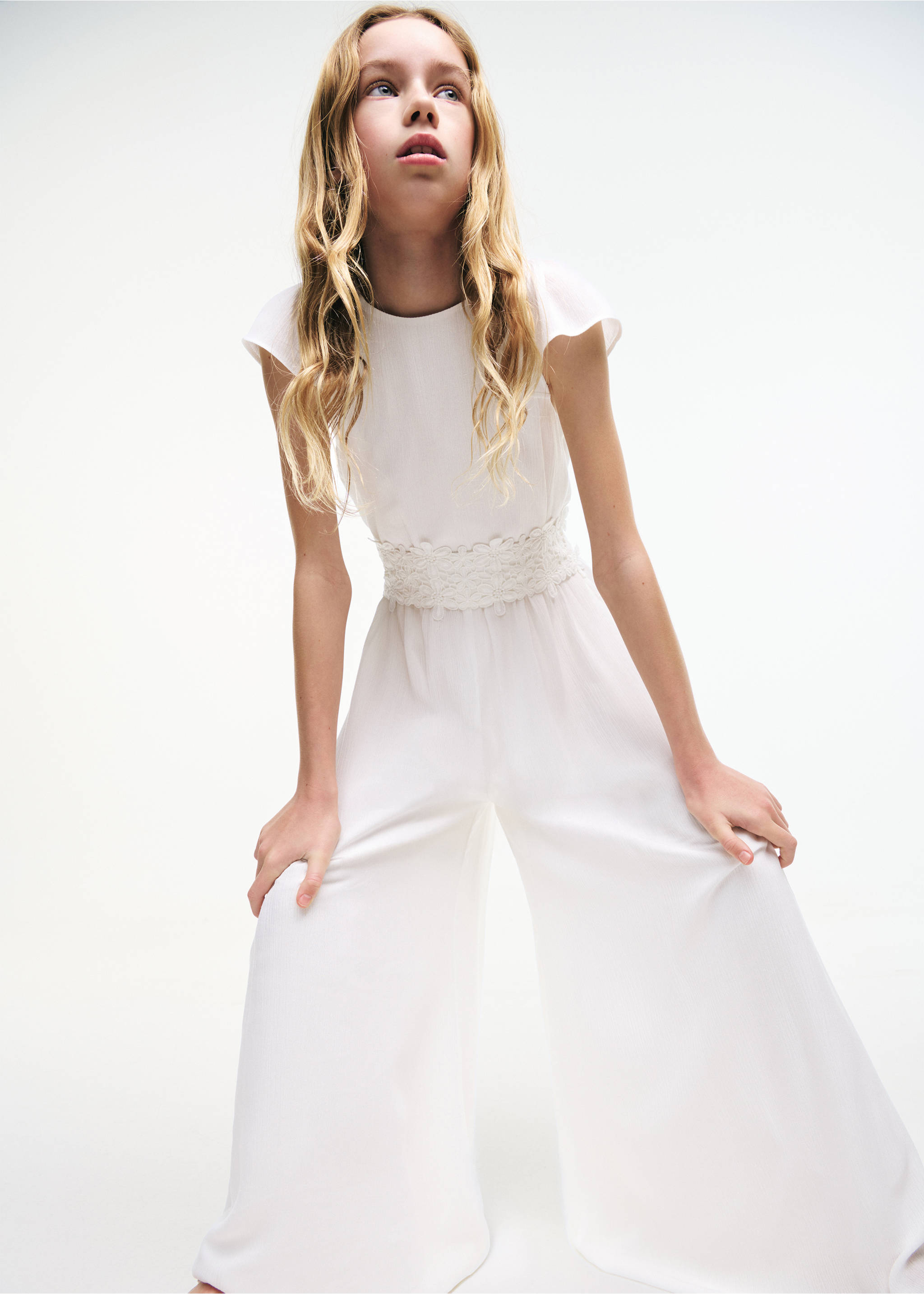 Long embroidered jumpsuit - Details of the article 6, White. Ref: 27063734-00.