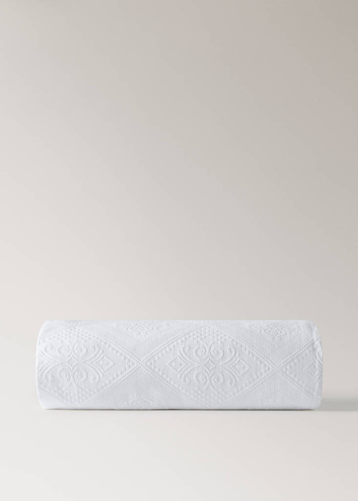 Vorgewaschene Jacquard-Tagesdecke, 300 g, für Betten 90/105 cm — Weiß