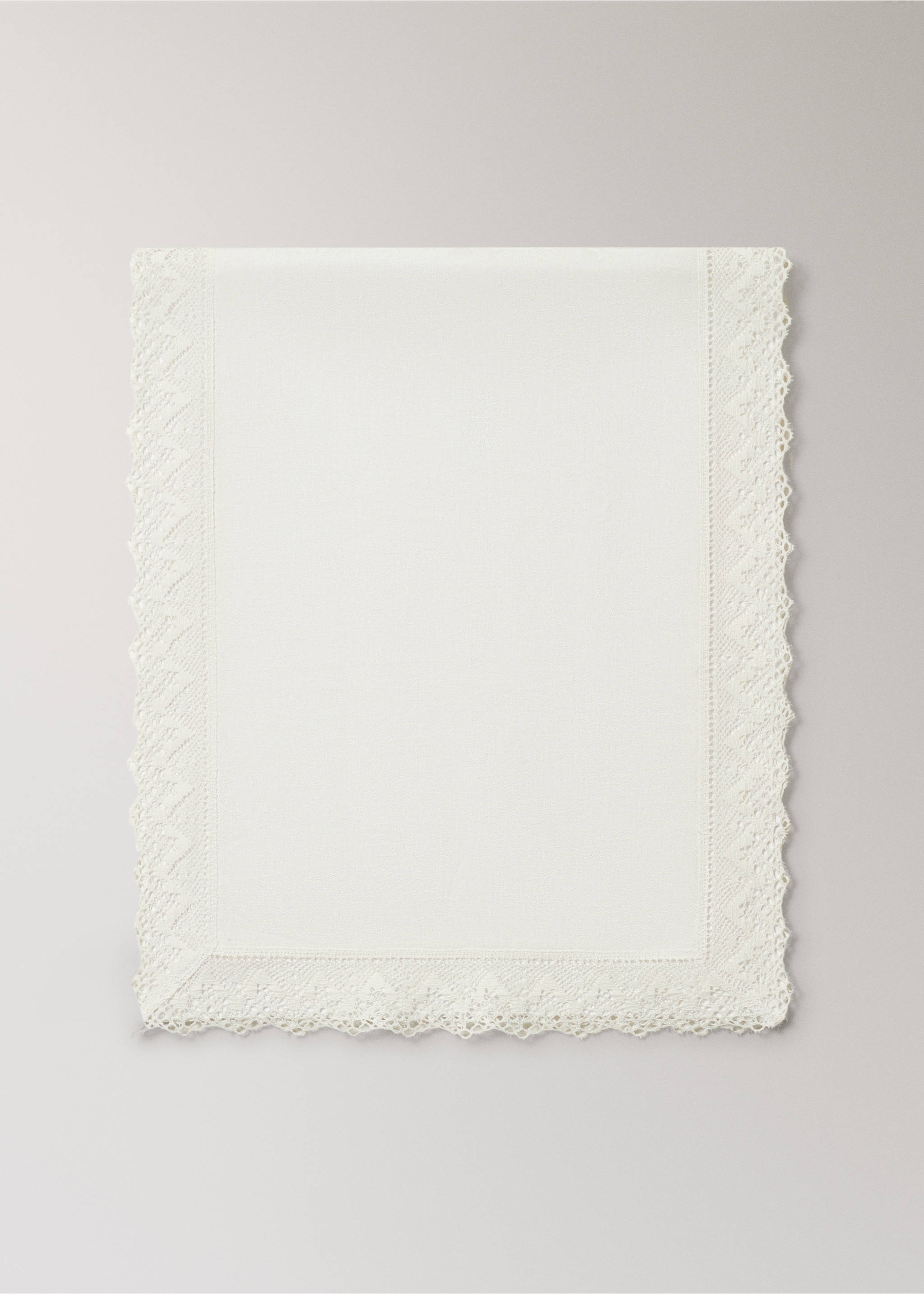 Jacquard linen lace floral table runner - Article without model, Off White. Ref: 27063742-00.