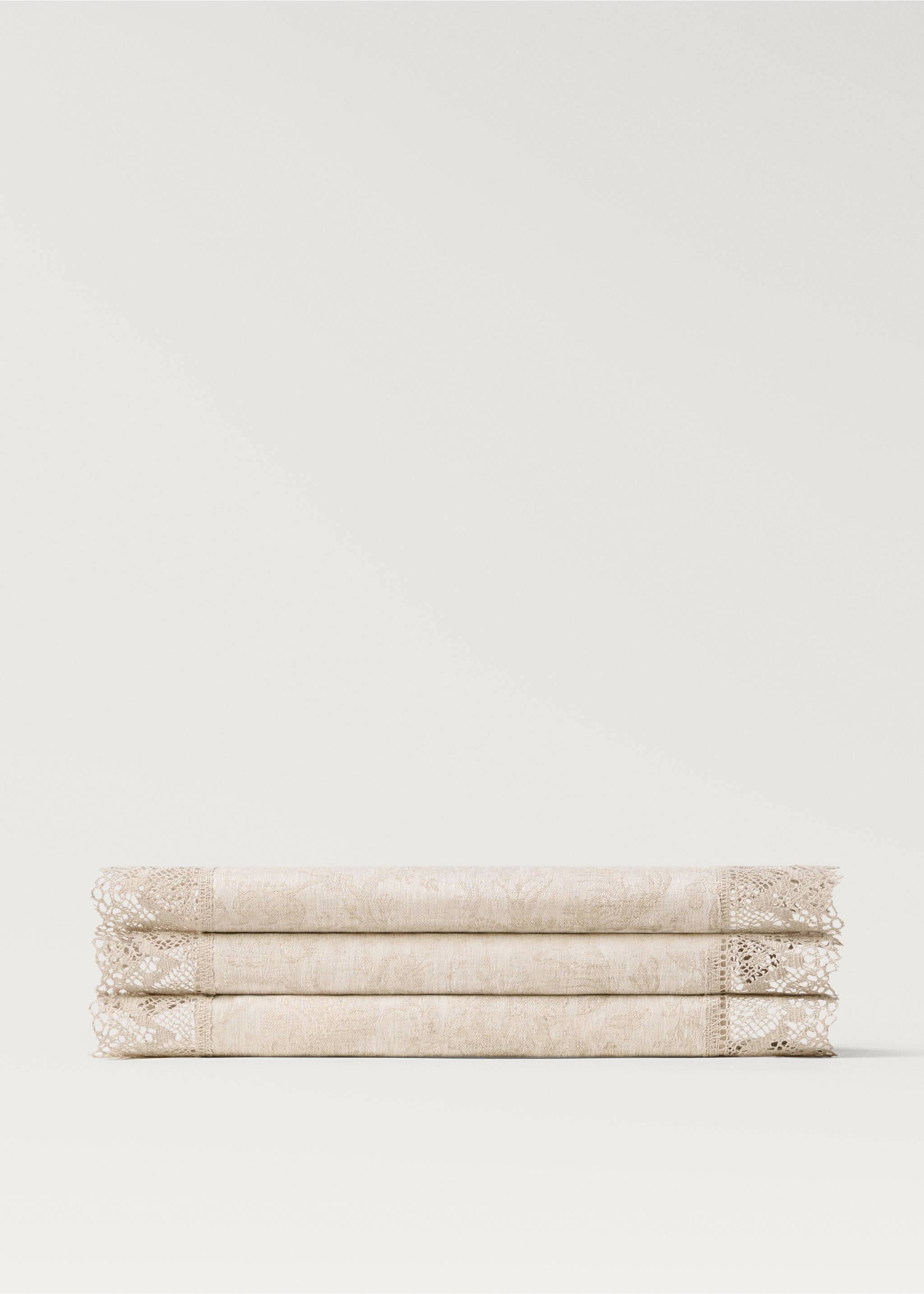 Jacquard linen lace floral table runner - Article without model, Sand. Ref: 27063742-00.