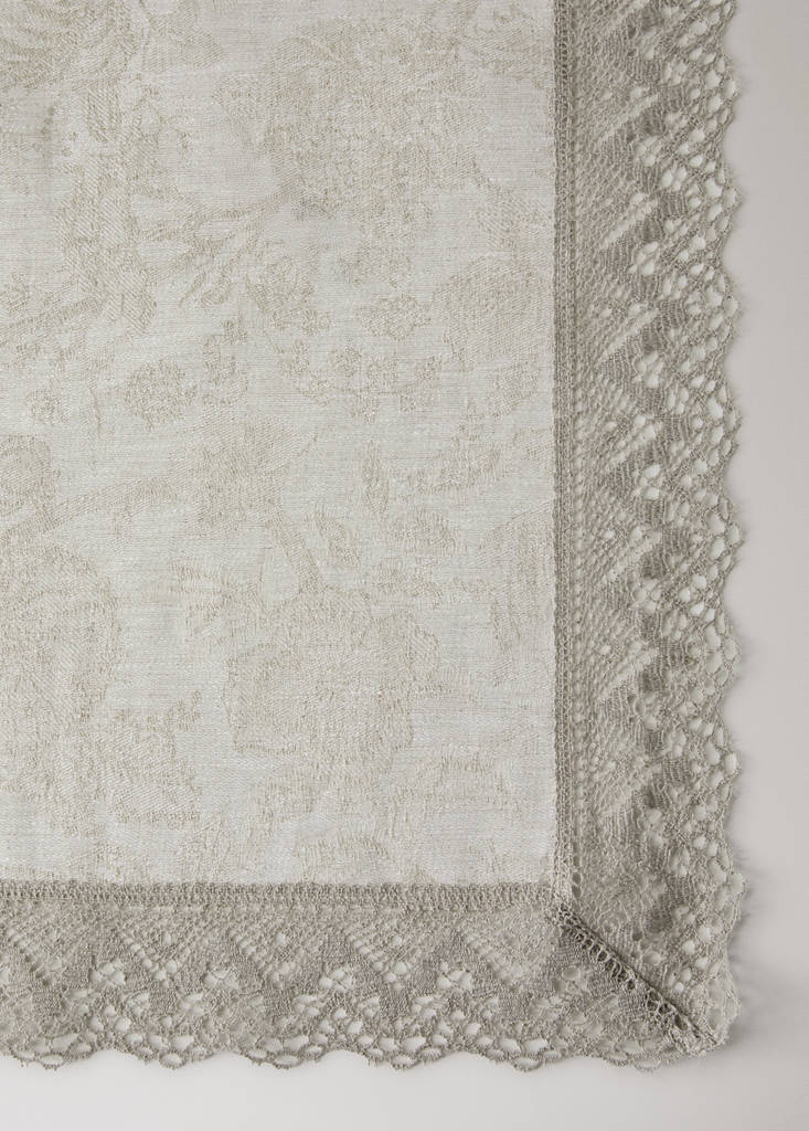 Jacquard linen lace floral table runner — Sand
