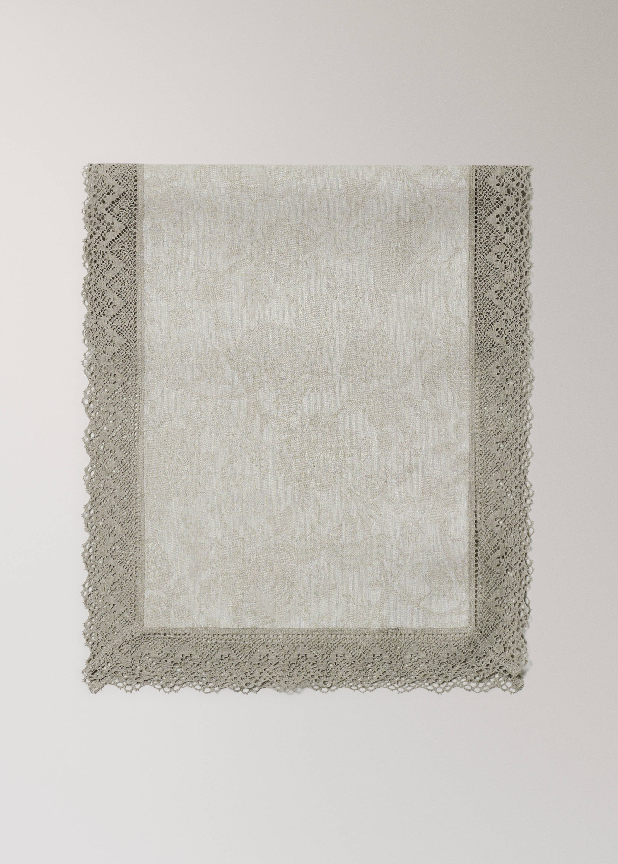 Tischläufer aus Leinen mit floralem Jacquardmuster und Seidenspitze - Artikel ohne Model