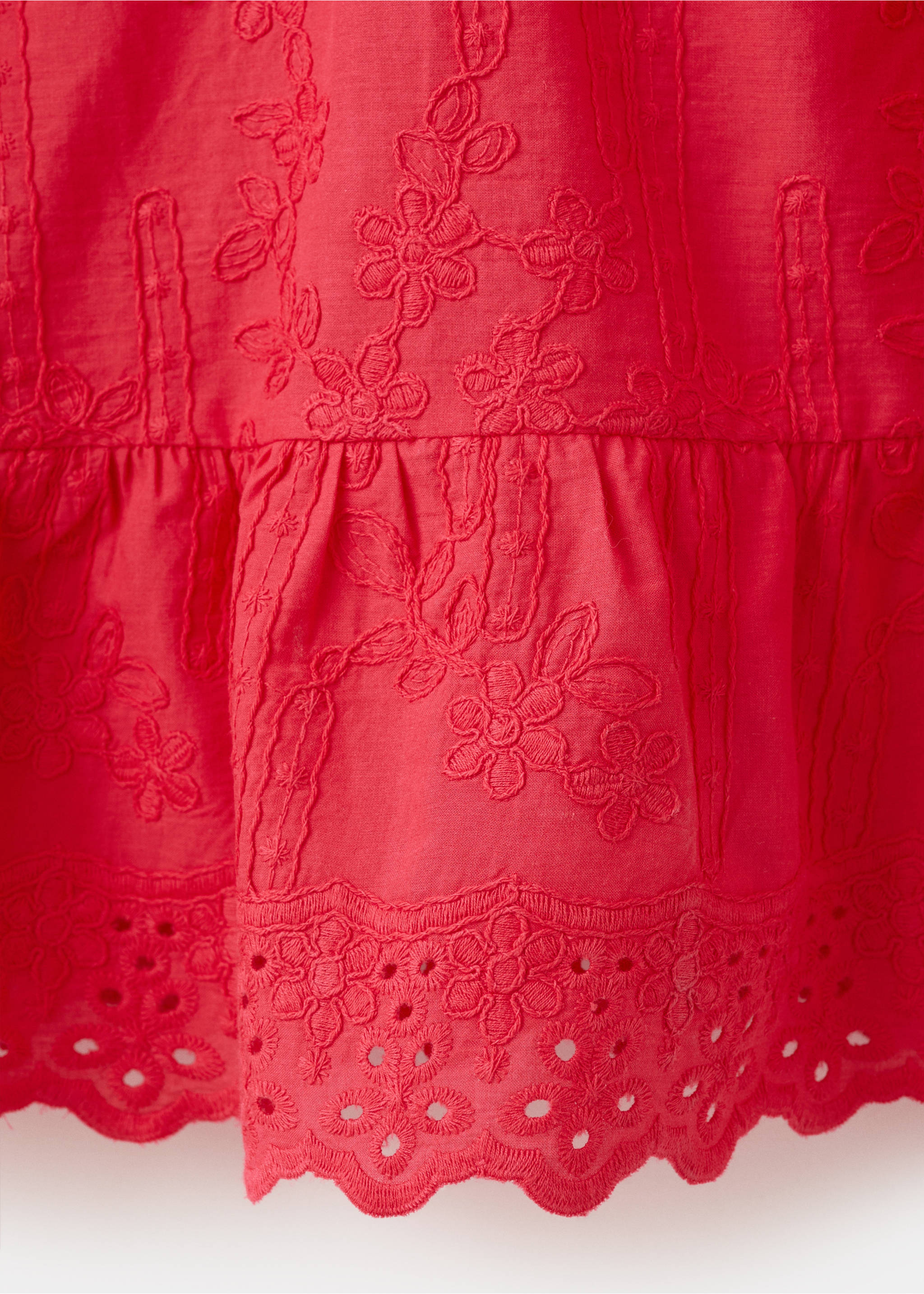 Blouse met bloemenborduursel - Detail van het artikel 0, Aardbeirood. Ref: 27064046-00.