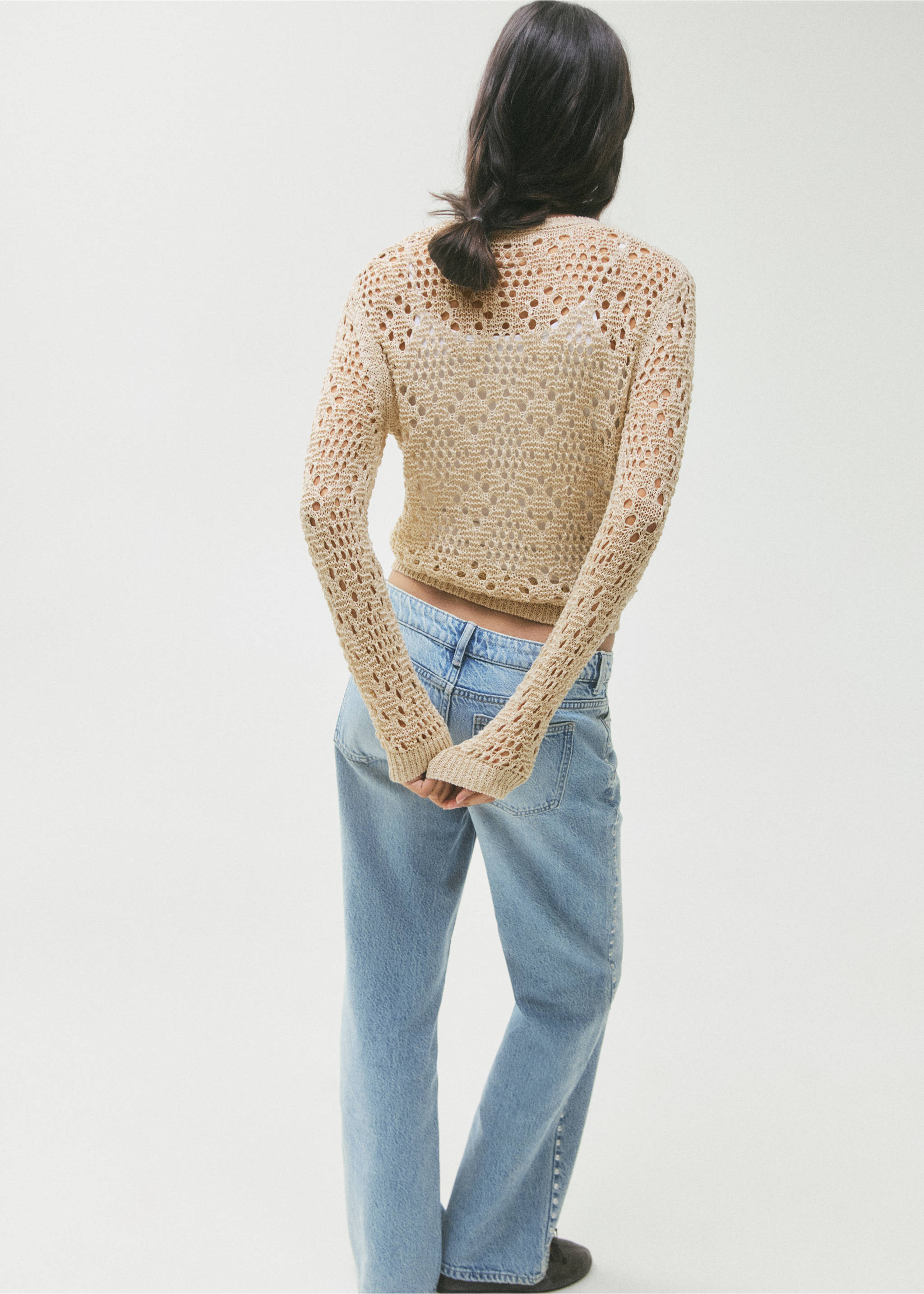 Ажурный кардиган - Обратная сторона изделия, Песочный. Ref: 27064047-00.