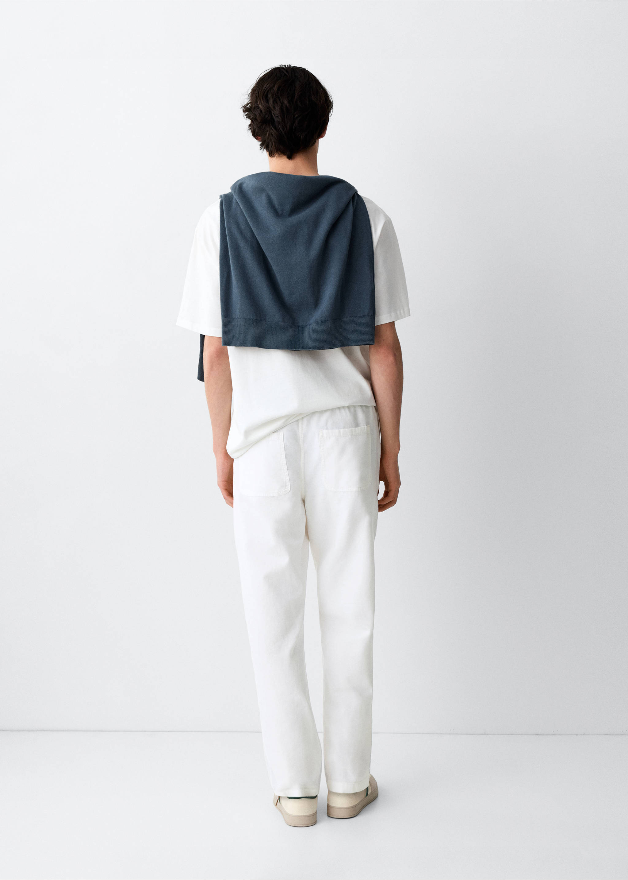 Straight cotton-linen trousers - Reverse of the article, White. Ref: 27064051-00.