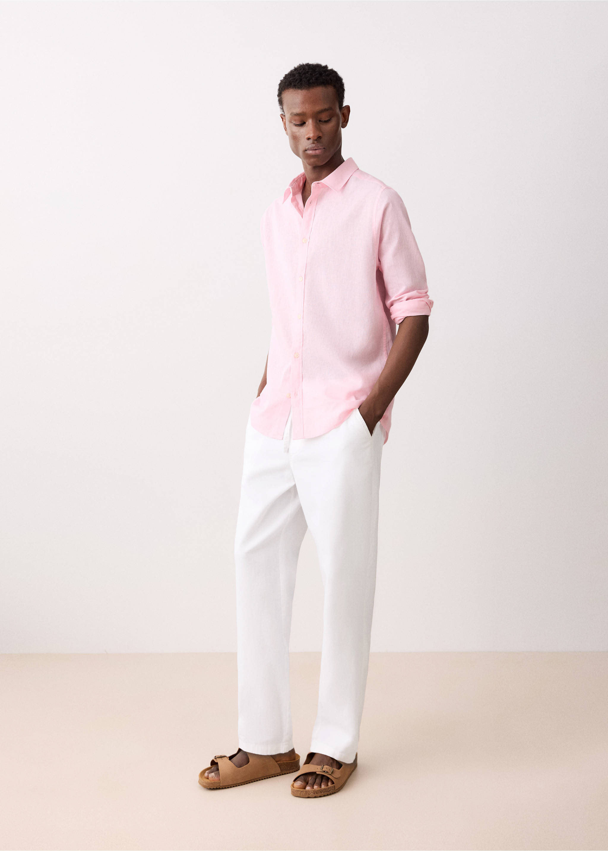 Straight cotton-linen pants - General plane, White. Ref: 27064051-01.