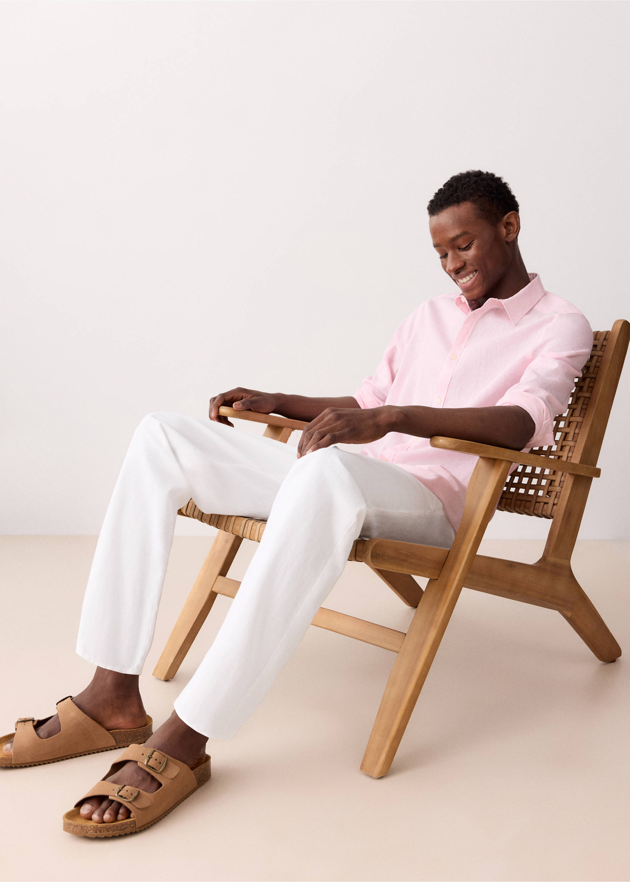 Straight cotton-linen pants - Details of the article 2, White. Ref: 27064051-01.
