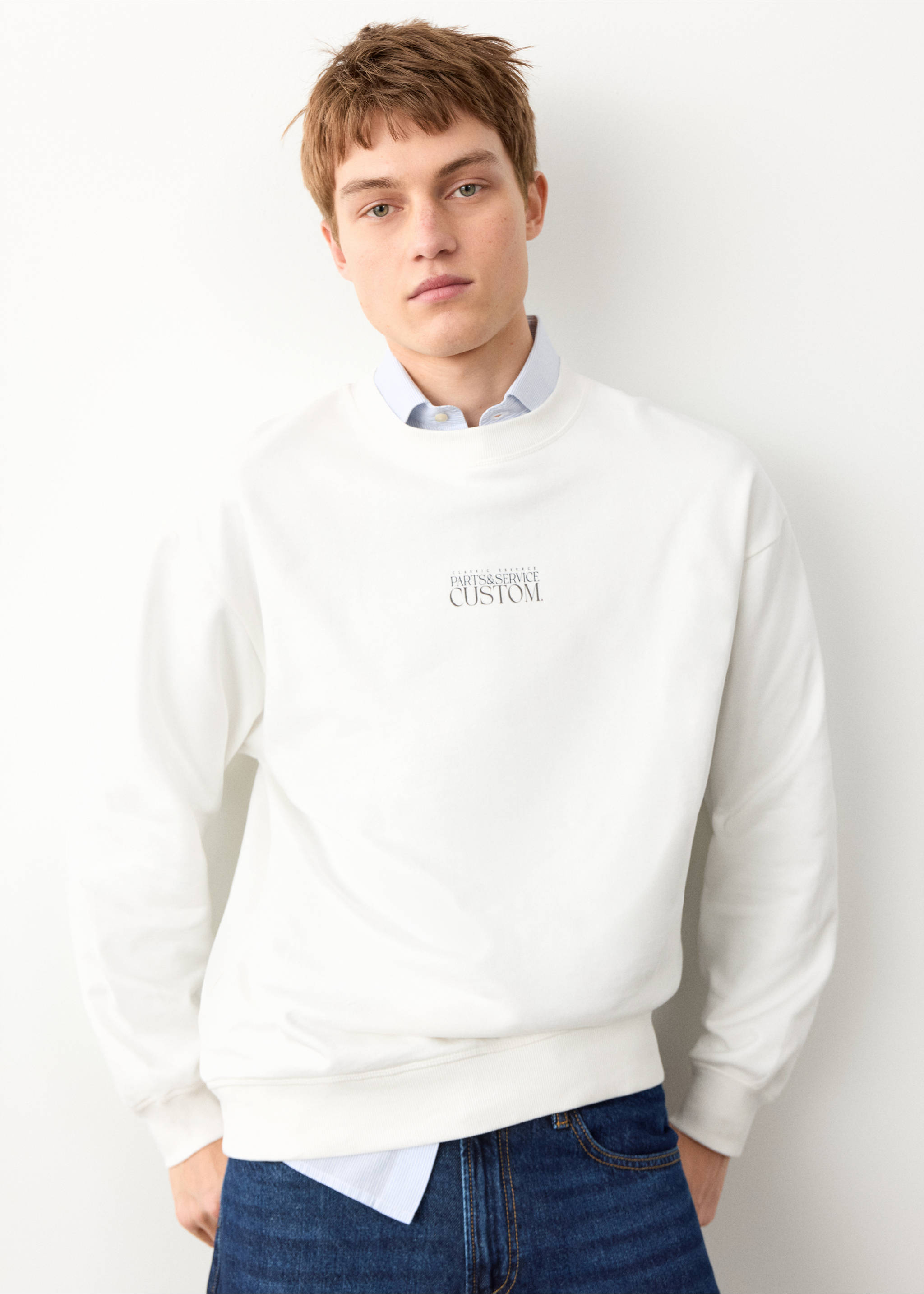 Sudadera algodón estampada - Plano medio, Blanco roto. Ref: 27064053-00.