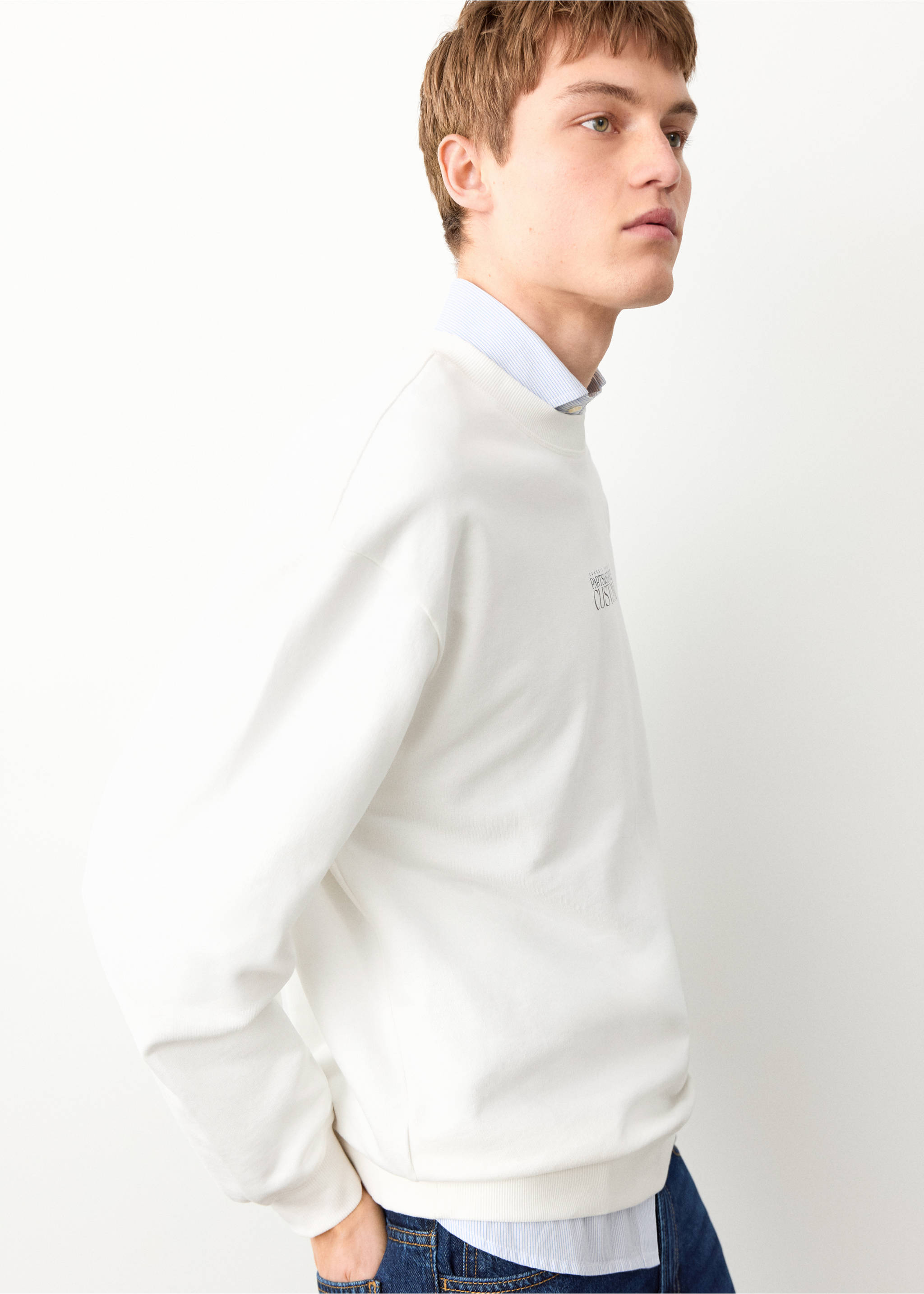 Sudadera algodón estampada - Detalle del artículo 6, Blanco roto. Ref: 27064053-00.