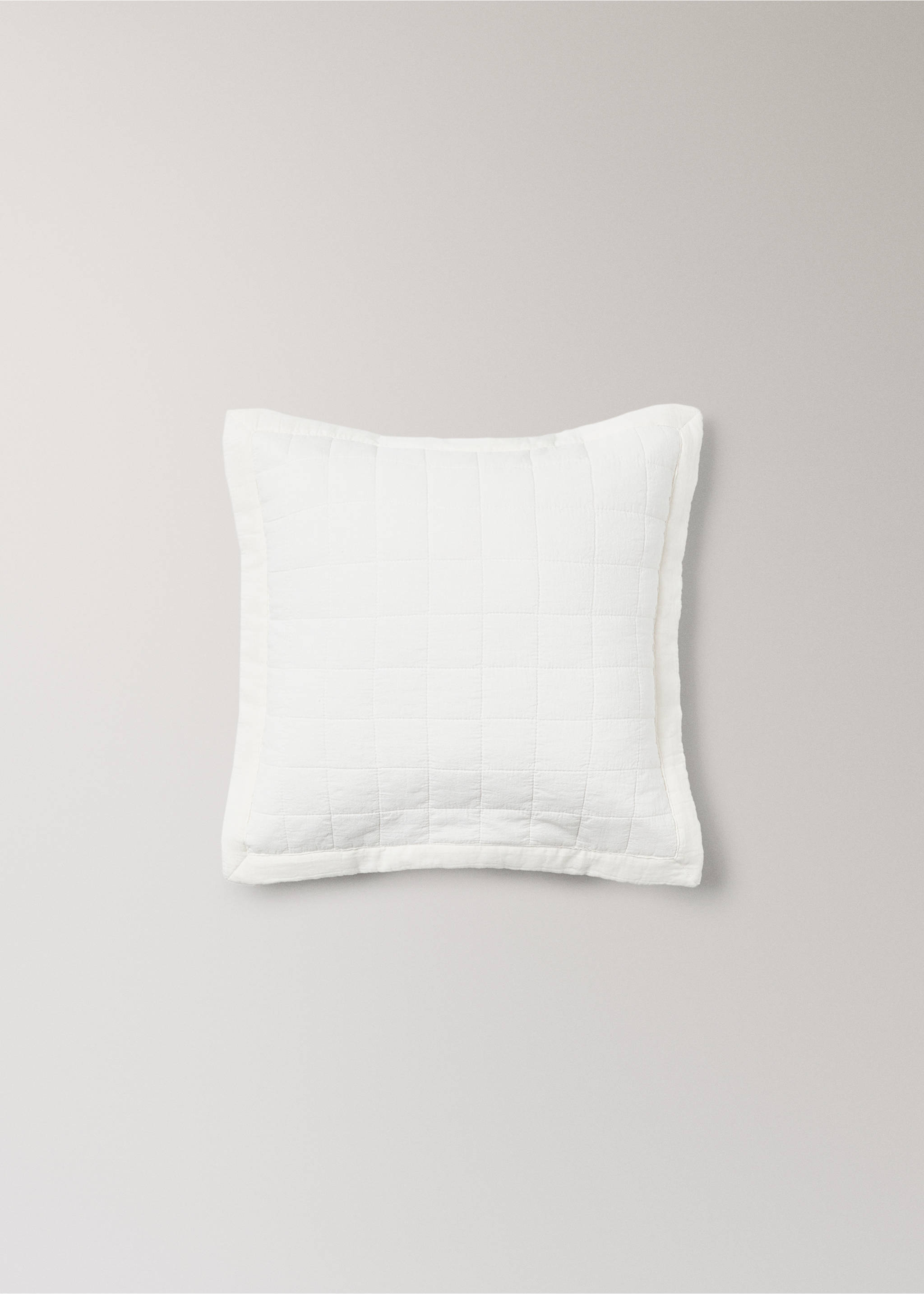 Children's cotton cushion cover with stitched check design - Article without model, Off White. Ref: 27064054-00.