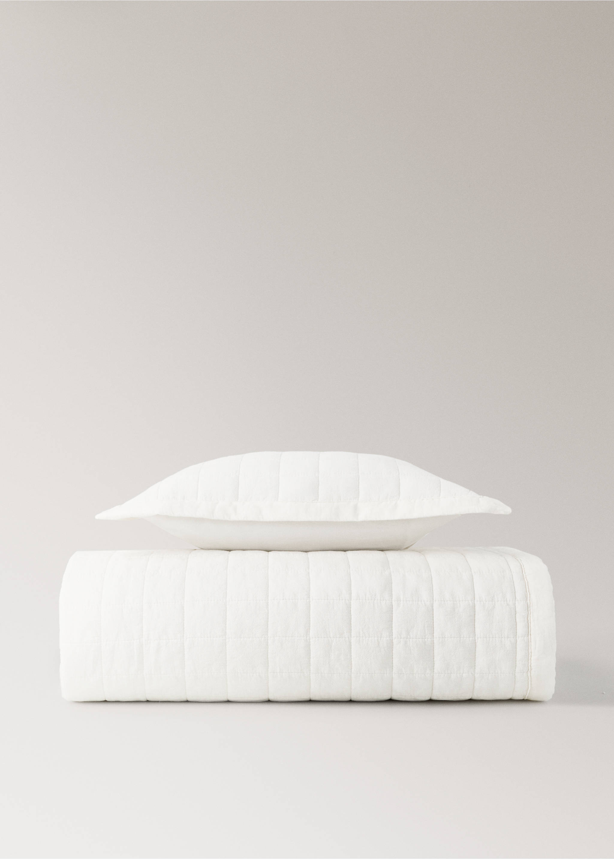 Children's cotton cushion cover with stitched check design - Details of the article 5, Off White. Ref: 27064054-00.