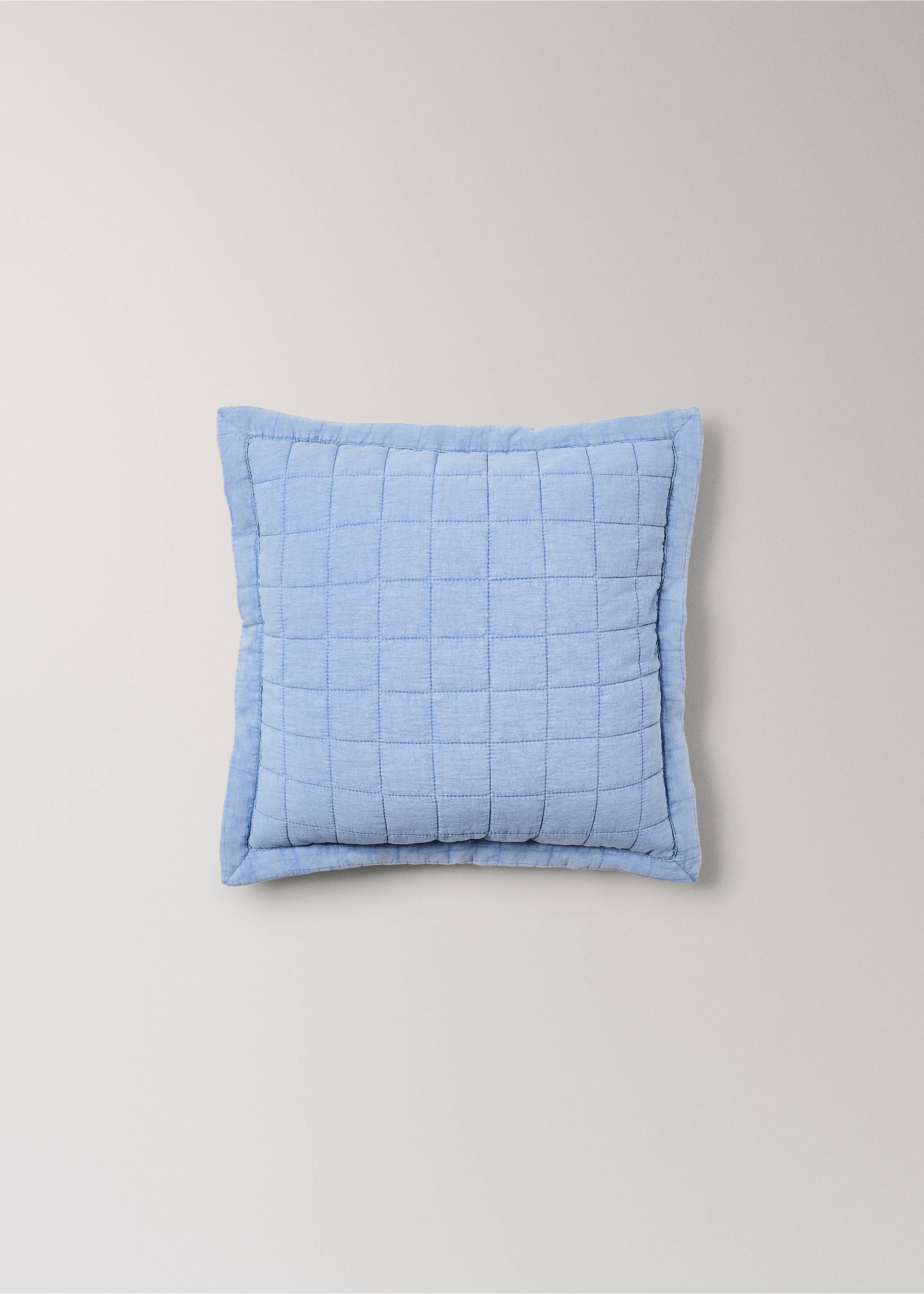 Children's cotton cushion cover with stitched check design - Article without model, Blue. Ref: 27064054-00.