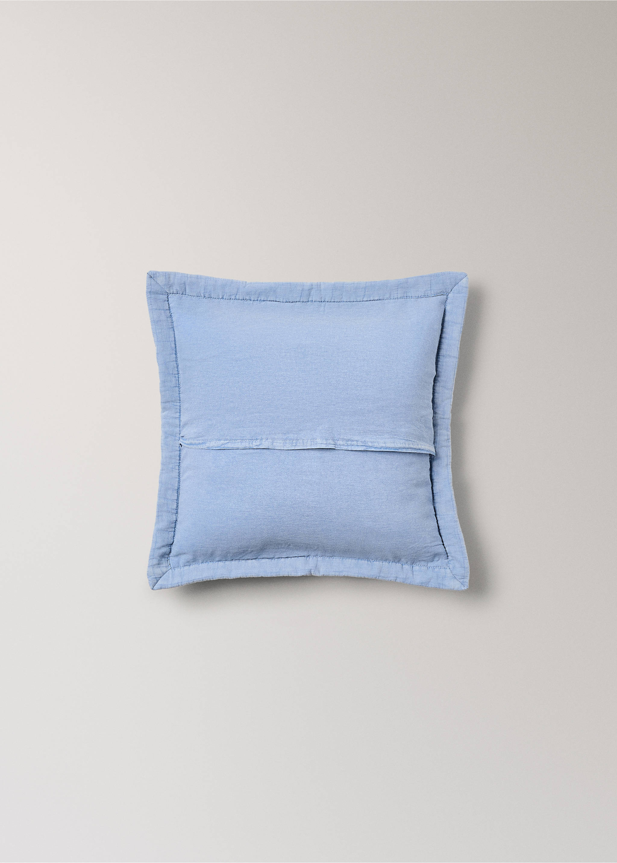 Children's cotton cushion cover with stitched check design - Details of the article 1, Blue. Ref: 27064054-00.