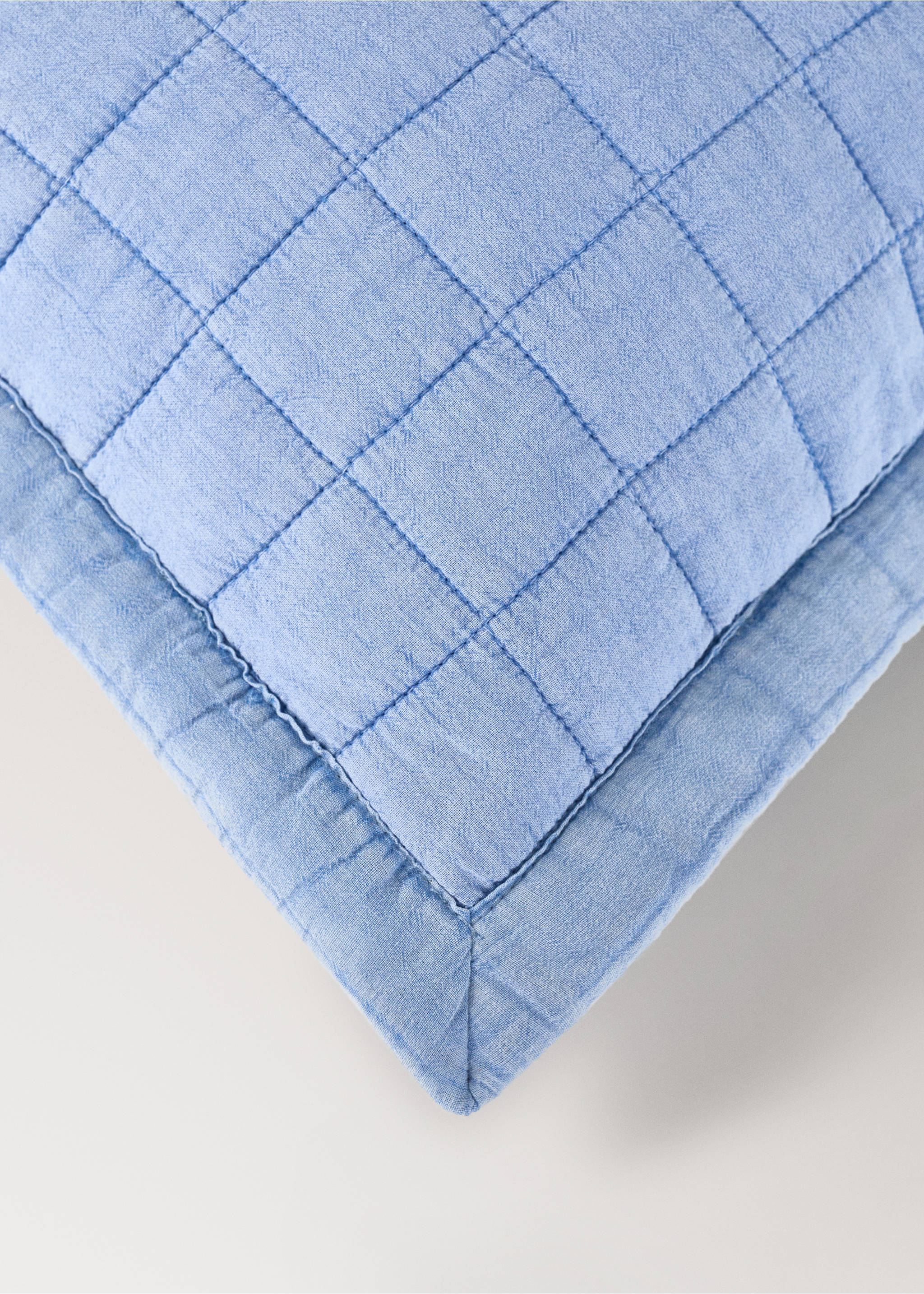 Children's cotton cushion cover with stitched check design - Details of the article 3, Blue. Ref: 27064054-00.