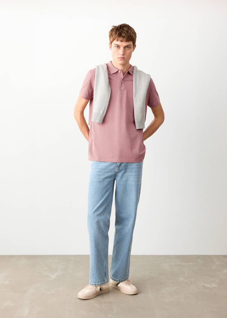 Short-sleeved cotton polo shirt — Pink